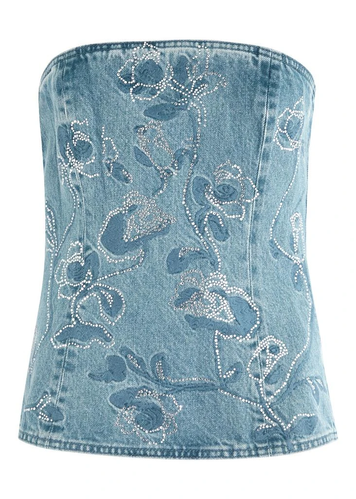 ROTATE SUNDAY Rhinestone strapless denim corset top 1