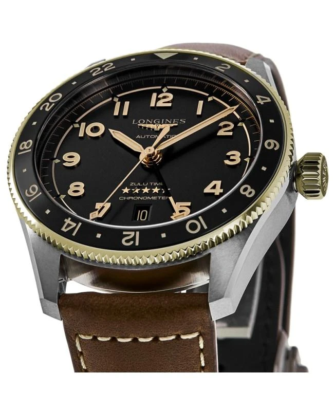 Longines Longines Spirit Zulu Time Automatic GMT Black Dial 18K Yellow Gold Bezel Leather Strap Men's Watch L3.802.5.53.2 2