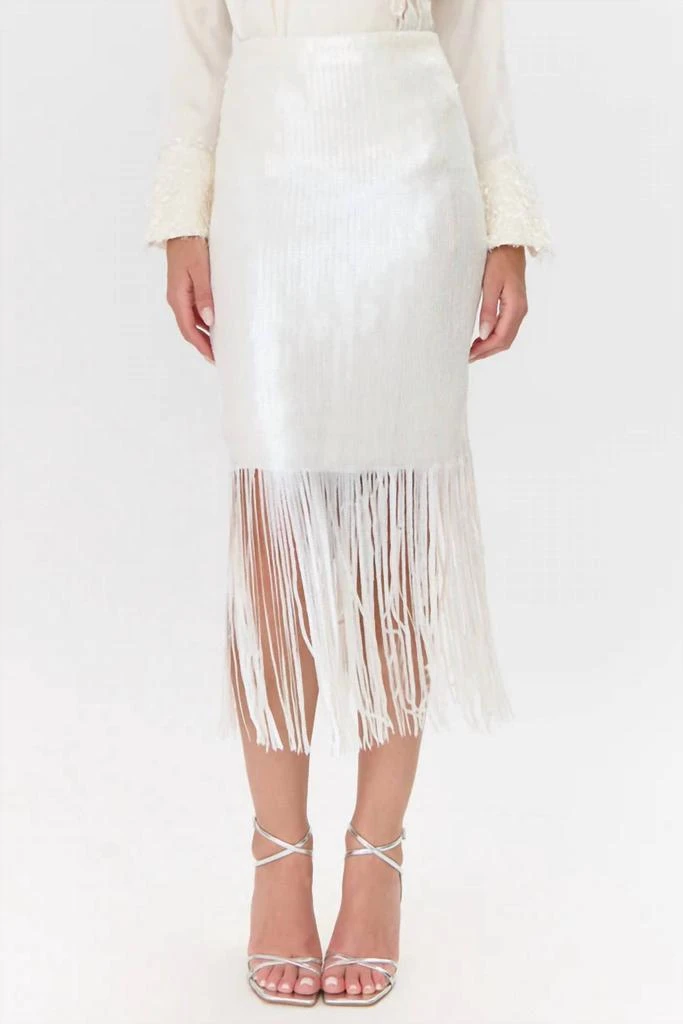 Adelyn Rae Milana Sequin Fringe Midi Skirt In Matte Ivory 1