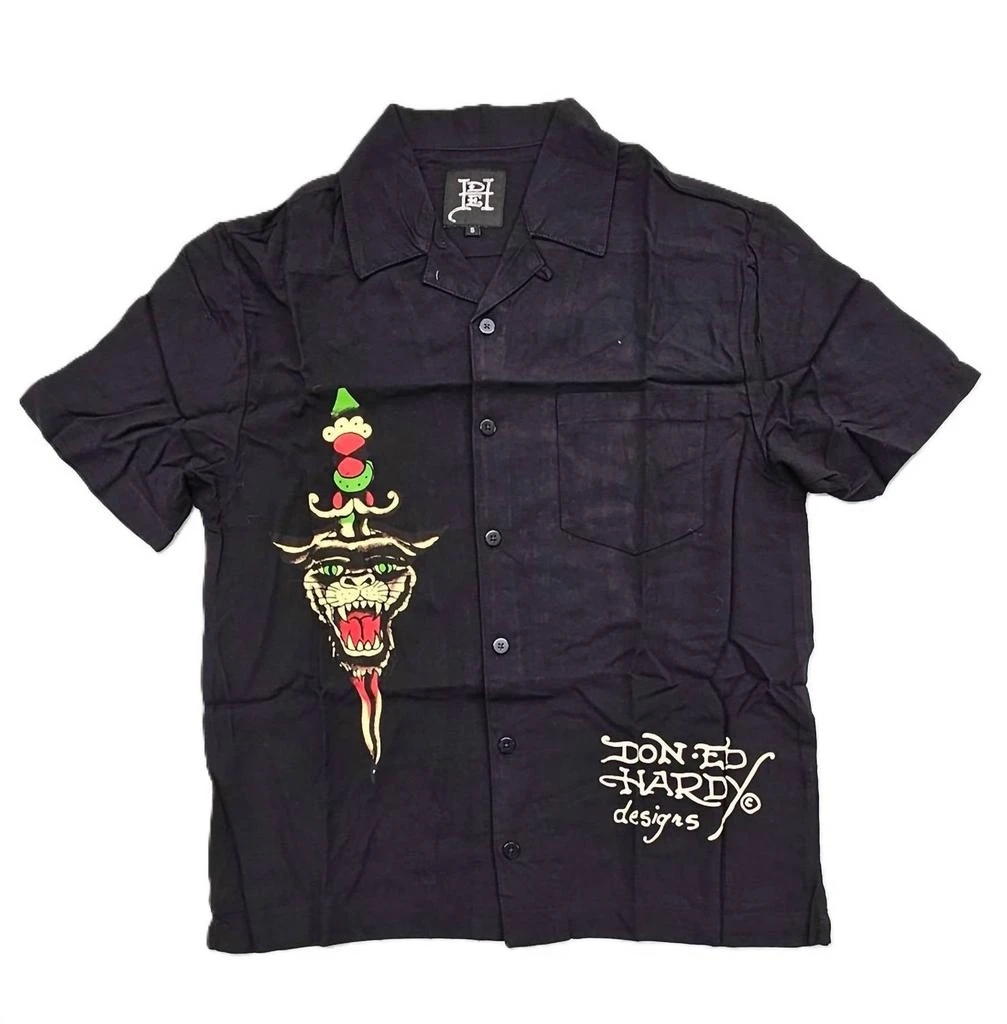 Men's Lks Skull Short Sleeve Camp Shirt In Black  On Sale Now with Up to  46% Off | Discover Exclusive Deals & Savings at BeyondStyle  Authentic Ed  Hardy casual|clothing|men|shirts with