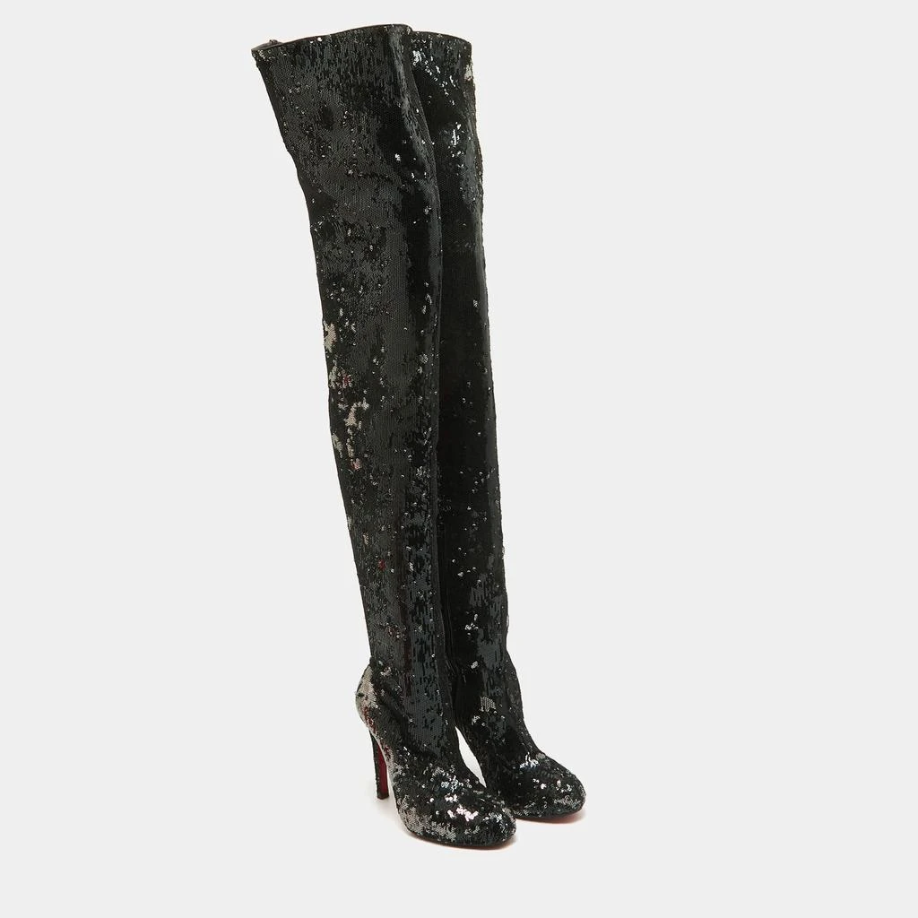 Christian Louboutin Christian Louboutin Black Sequins Louise 100 Thigh High Boots Size 37.5 4