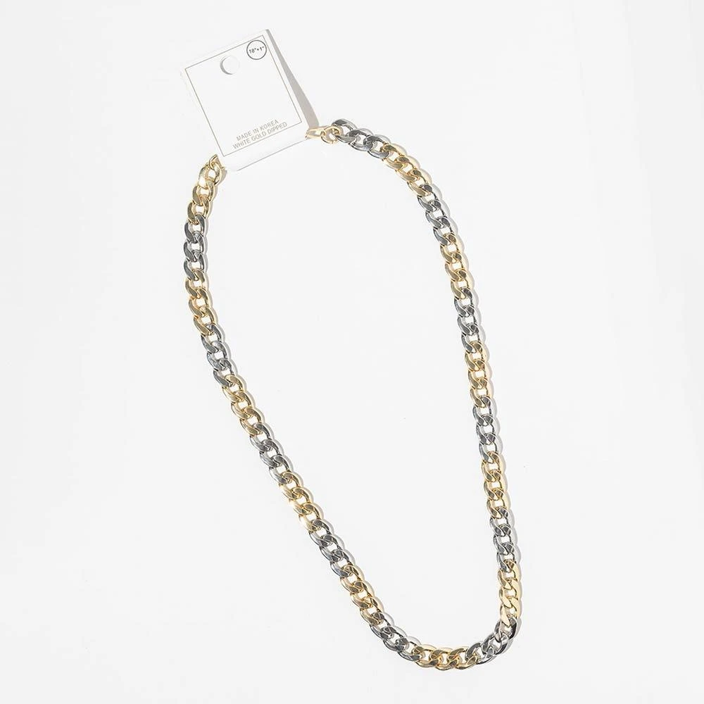 FASHNZFAB Gold Dipped Bold Two Tone Cuban Chain Necklace 4