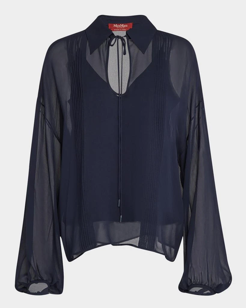 Max Mara Valdai Sheer Blouson-Sleeve Pintuck Blouse 1