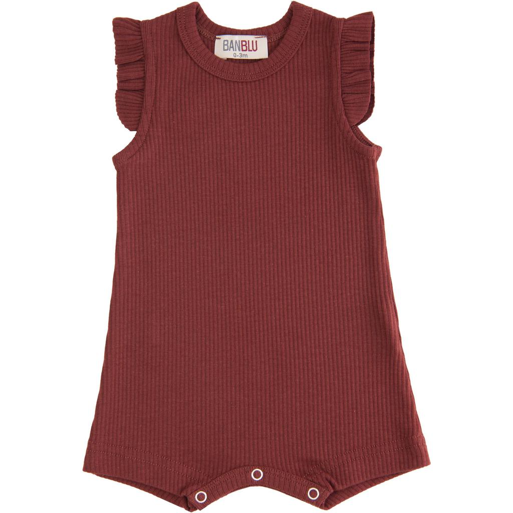 BANBLU Red Burgundy Ruffle Modal Romper
