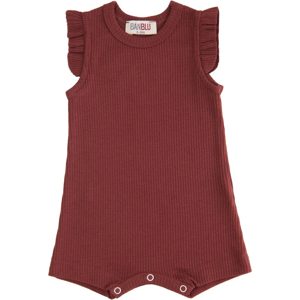 BANBLU Red Burgundy Ruffle Modal Romper 1