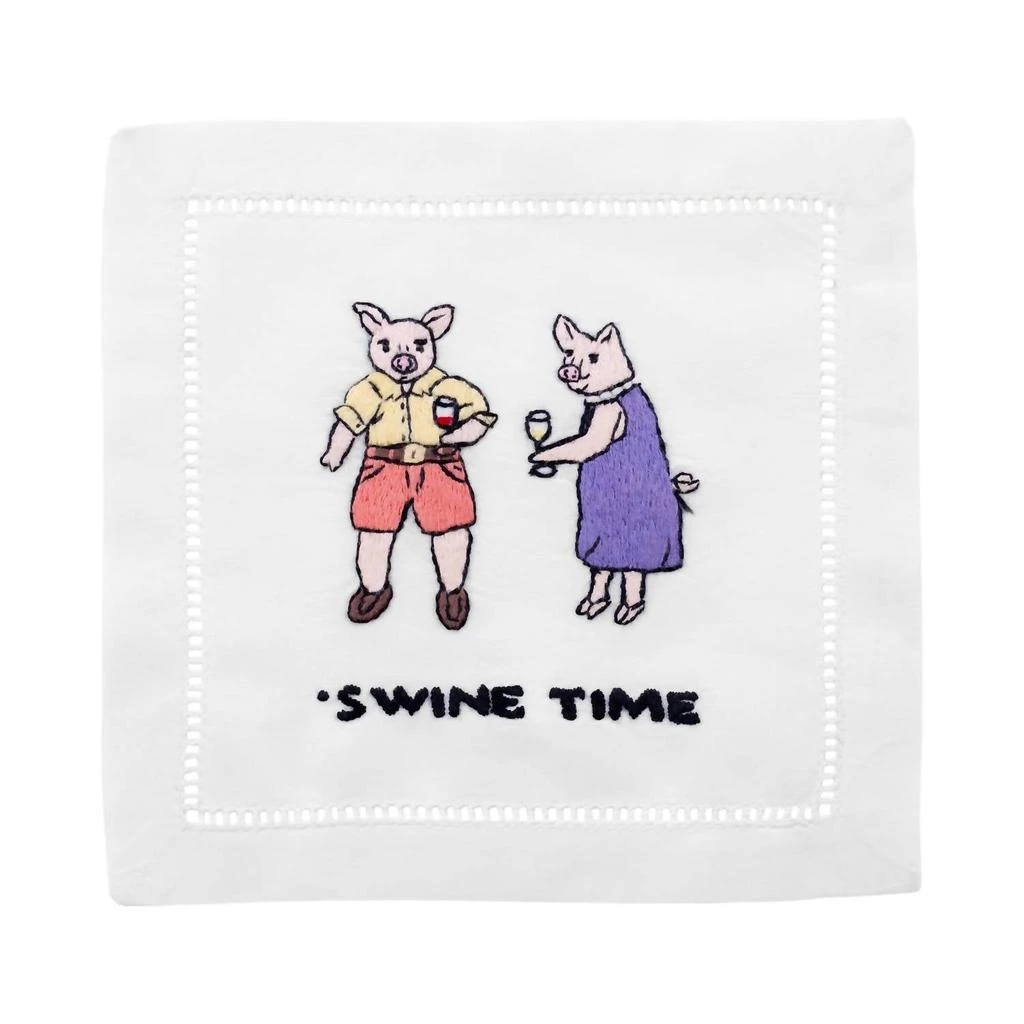 August Morgan Swine Time Cocktail Napkins In White
