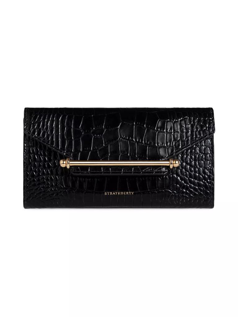 Strathberry Multrees Crocodile-Embossed Leather Chain Wallet