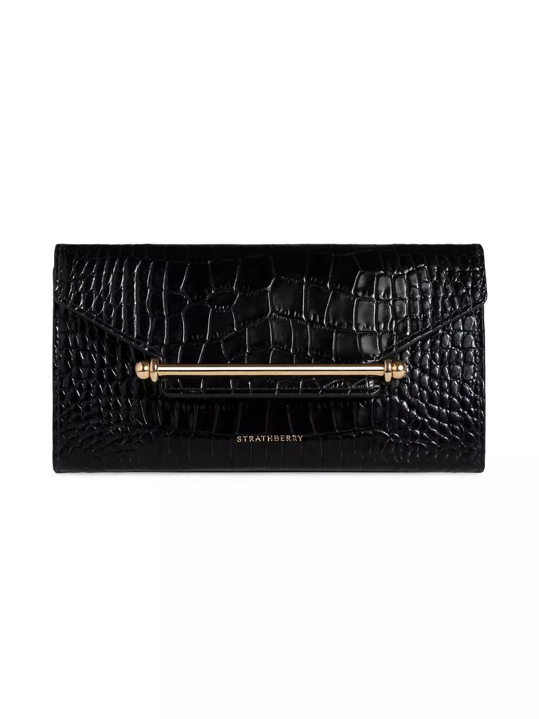 Strathberry Multrees Crocodile-Embossed Leather Chain Wallet 1