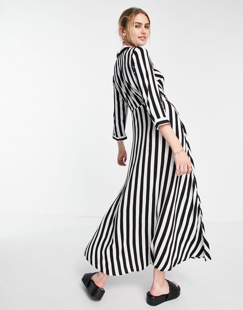 Y.A.S. YAS maxi shirt dress in bold stripe - BLACK