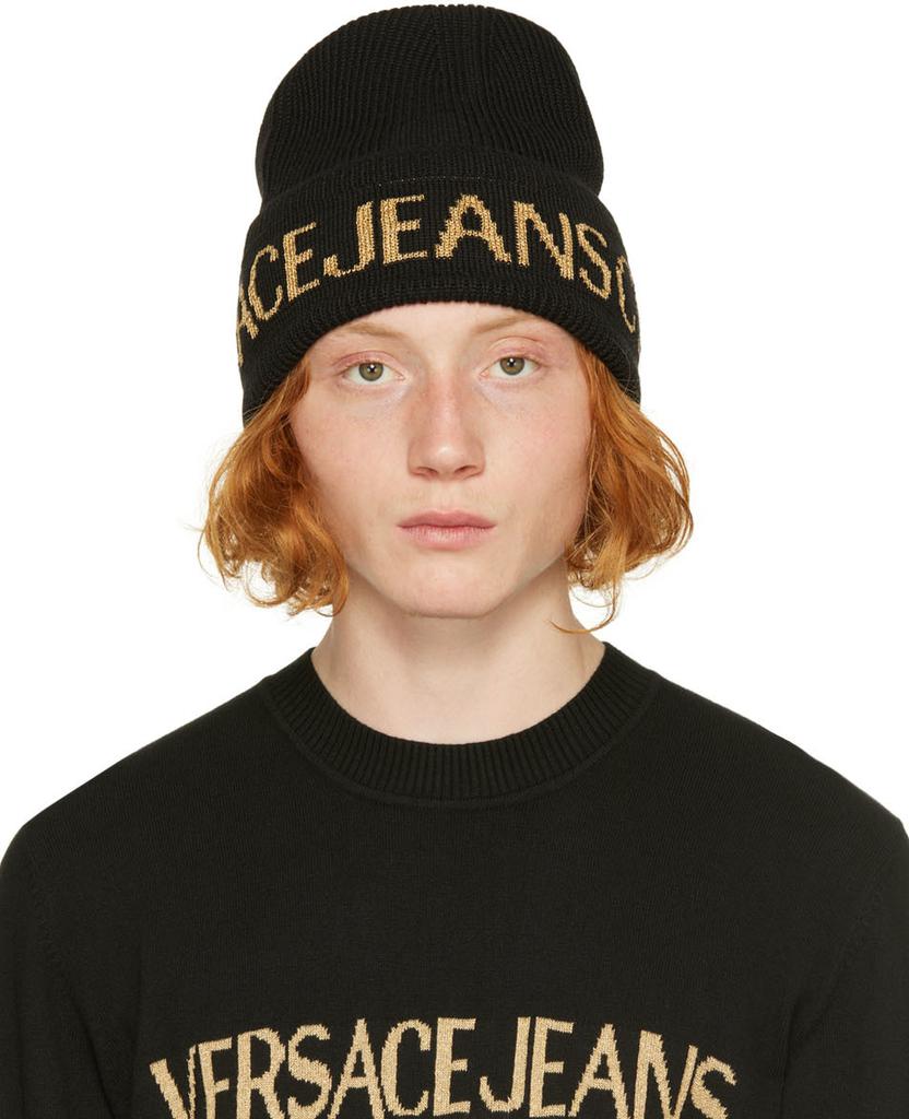 Versace Black & Gold Logo Beanie - Hats - BeyondStyle