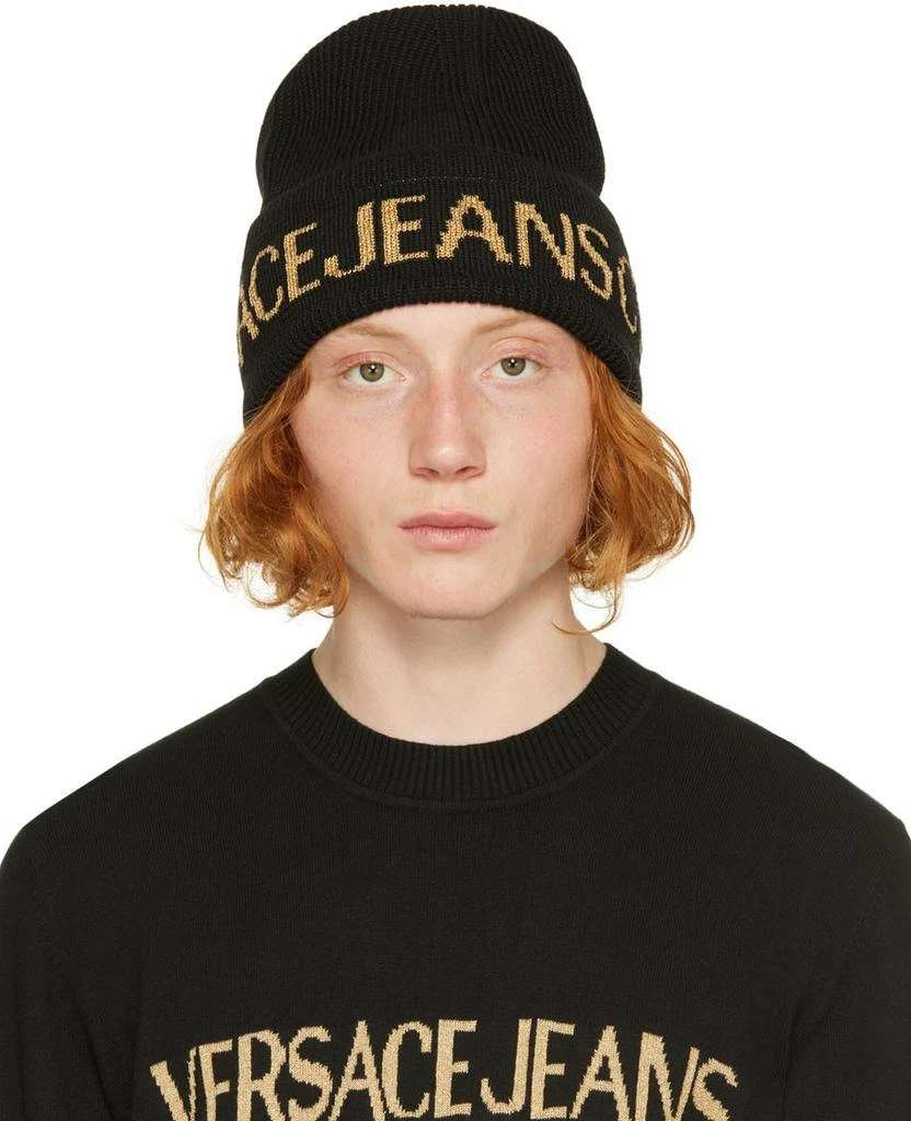 Versace Black & Gold Logo Beanie 1