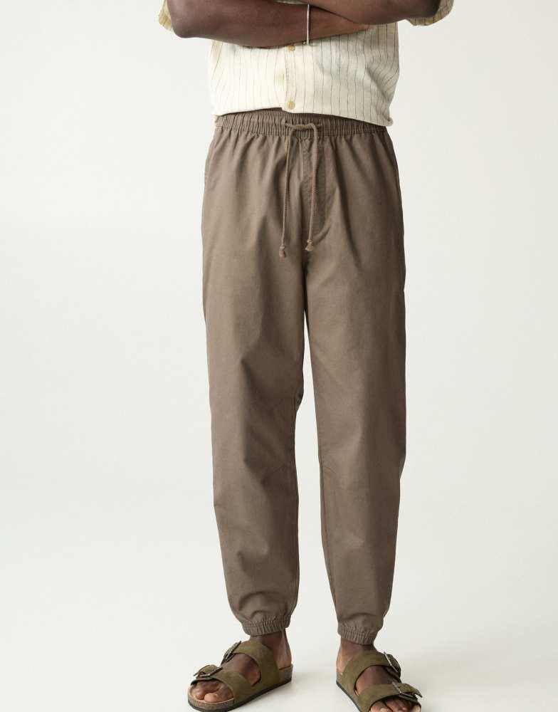 Pull&Bear Pull&Bear textured weave jogger trousers in khaki