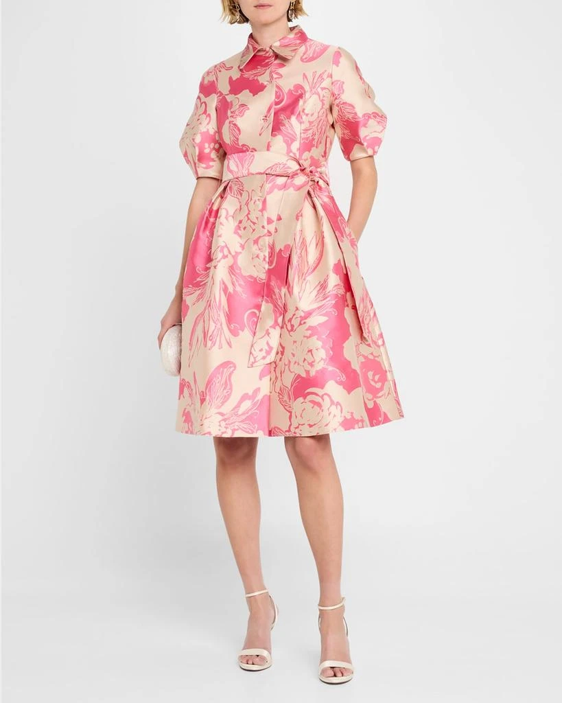 Teri Jon Floral Jacquard Puff-Sleeve Shirtdress 4