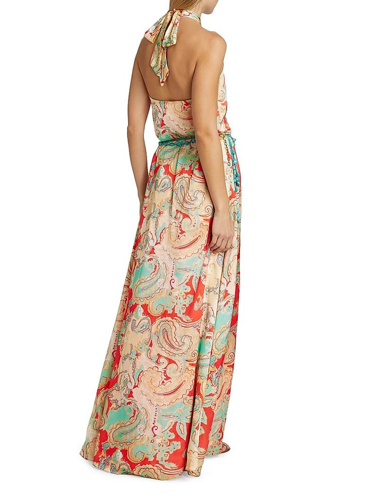 AMUR Collie Paisley Satin Halter Gown 5