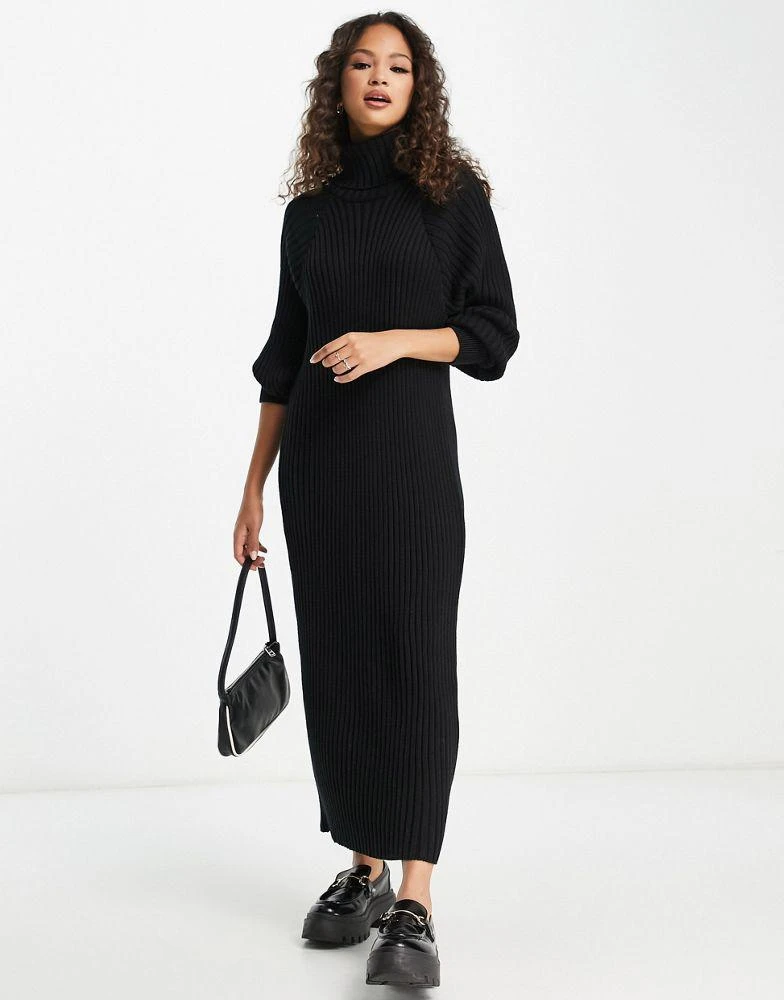 Y.A.S. YAS knitted roll neck midi dress in Black - BLACK 3