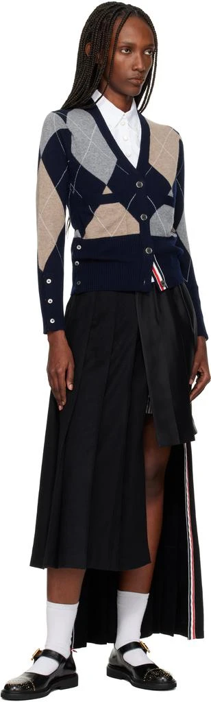 Thom Browne Navy Argyle Intarsia Cashmere V Neck Cardigan 4