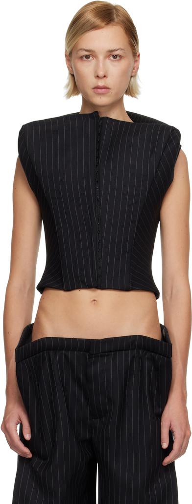 Duran Lantink Black Profile Pinstriped Vest