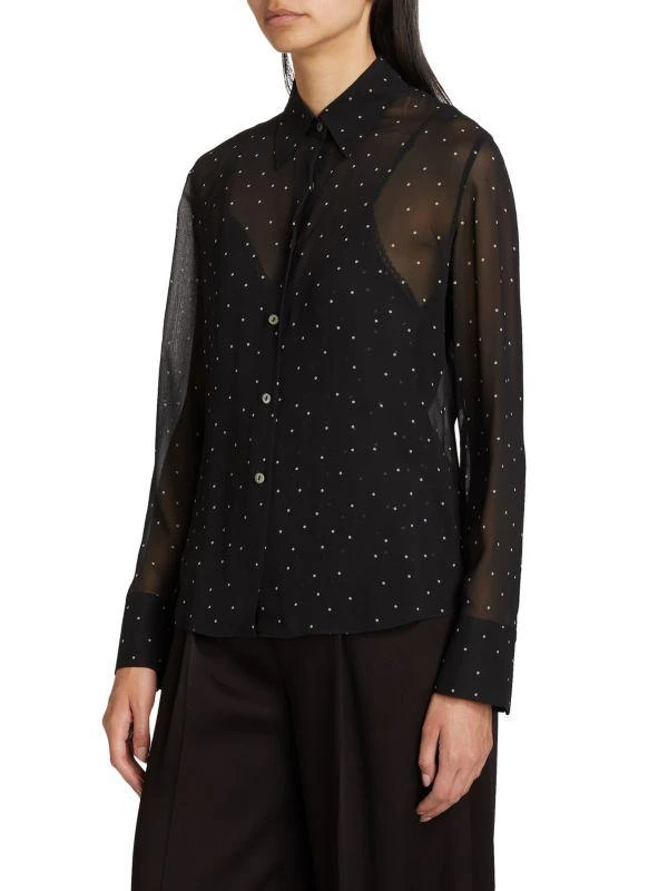 Vince Dot-Print Sheer Silk Long-Sleeve Blouse 3