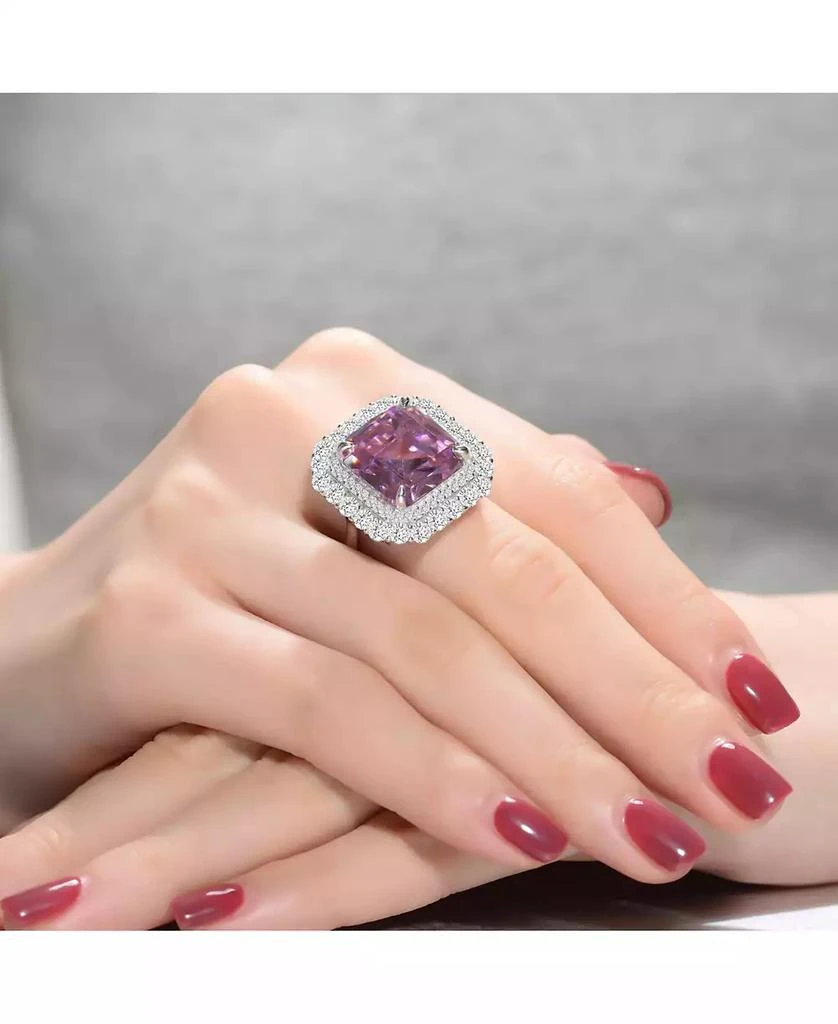 Genevive Dazzling White Gold Plated Pink Ascher 
Double Halo CZ Cocktail Ring 7