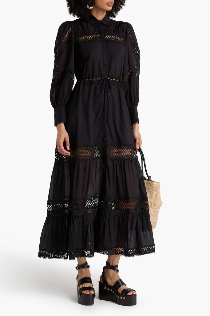 Charo Ruiz Ibiza Ileana guipure lace-trimmed cotton-blend voile maxi shirt dress