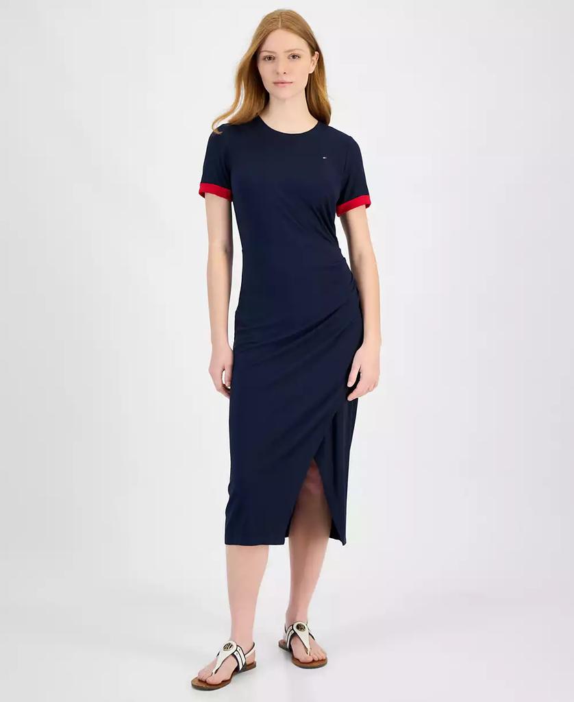 Tommy Hilfiger Women's Ribbed Faux-Wrap Midi Dress