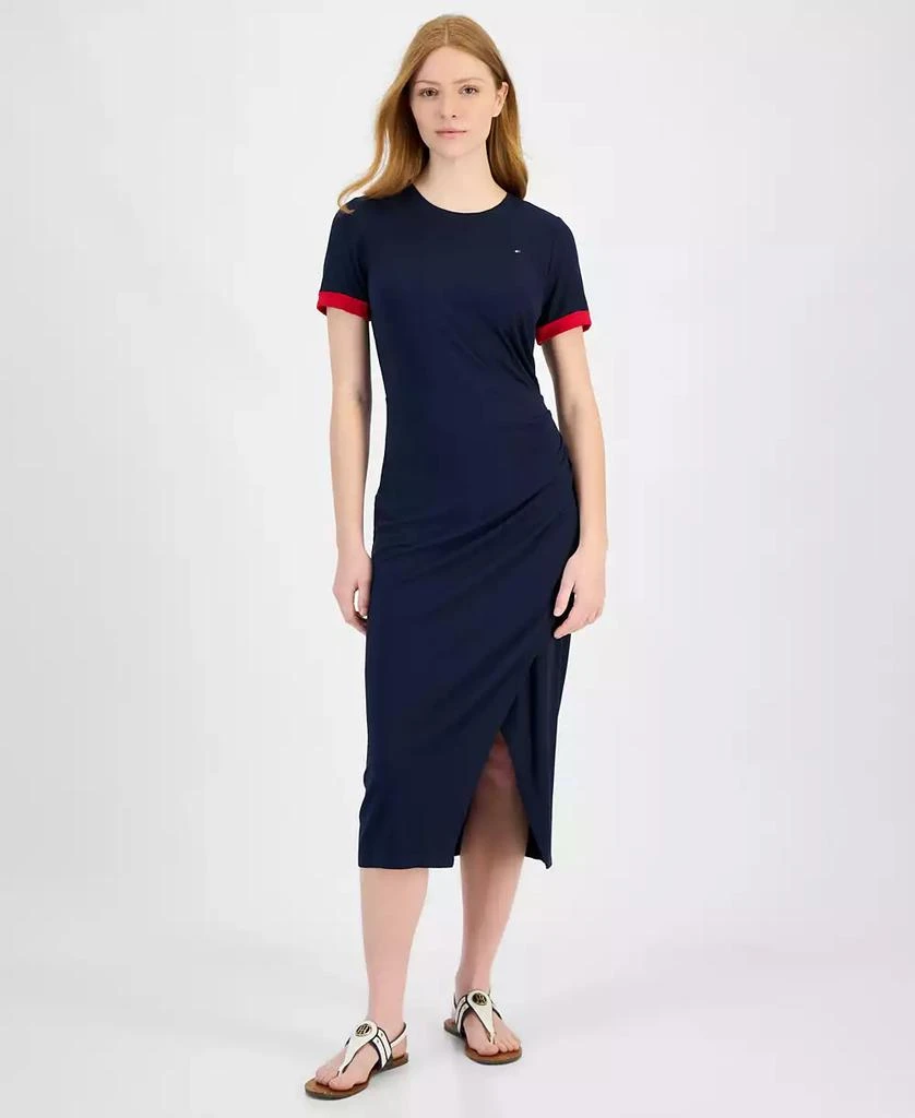 Tommy Hilfiger Women's Ribbed Faux-Wrap Midi Dress 1