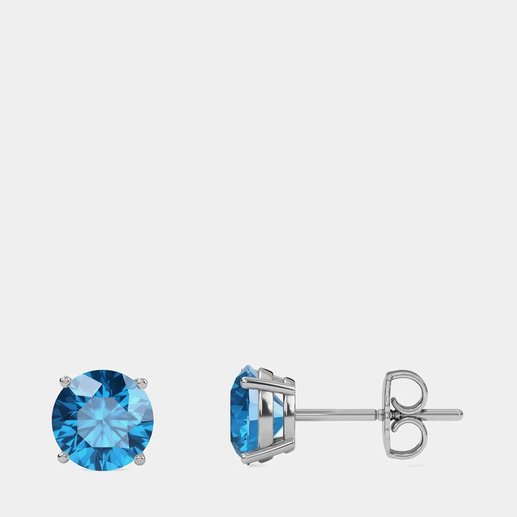 Made By Man 10K White Gold Round Lab Created London Blue Stone Solitaire Earring (2.00 ctw) 2