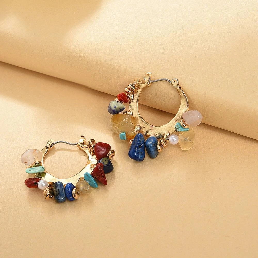 SOHI Women's Gold Stone Hoop Earrings 2