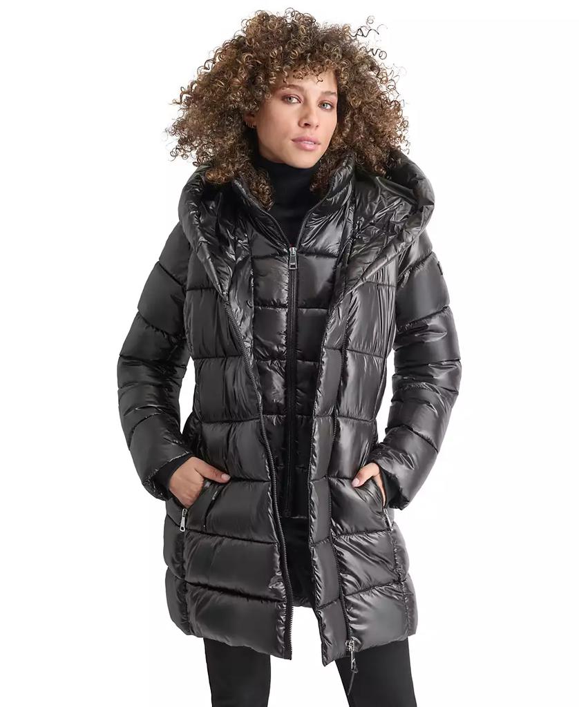 Shop Women's Bibbed Shawl-Collar Packable Shine Puffer Coat on
