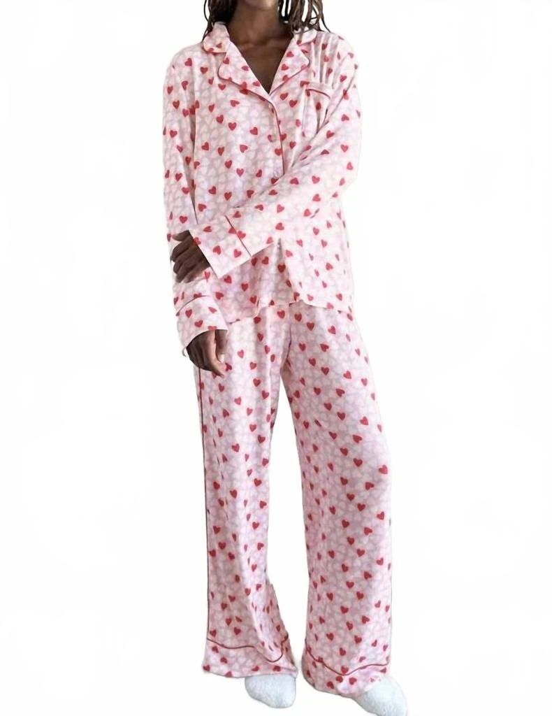 Splendid Candy Heart Pajama Set In Pink