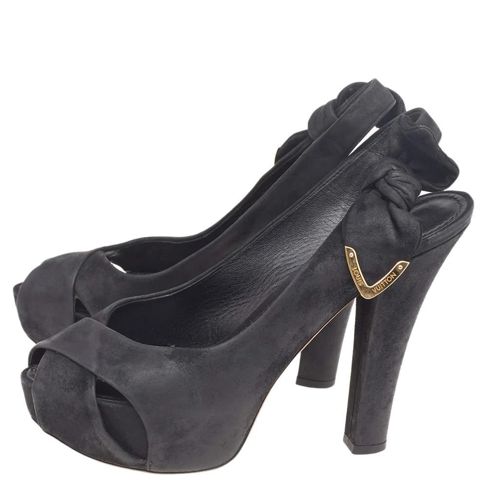 Louis Vuitton Louis Vuitton Black Suede Platform Slingback Sandals Size 37 4