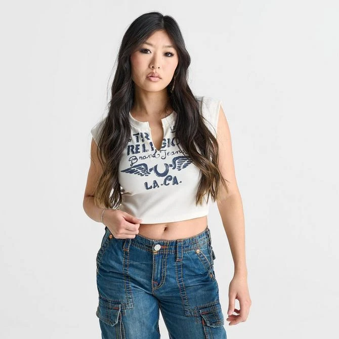 True Religion Women's True Religion Notch Short-Sleeve Crop T-Shirt 3