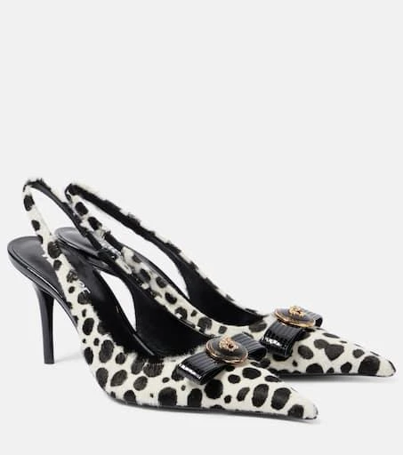 Versace Gianni Ribbon 85 calf hair slingback pumps 1