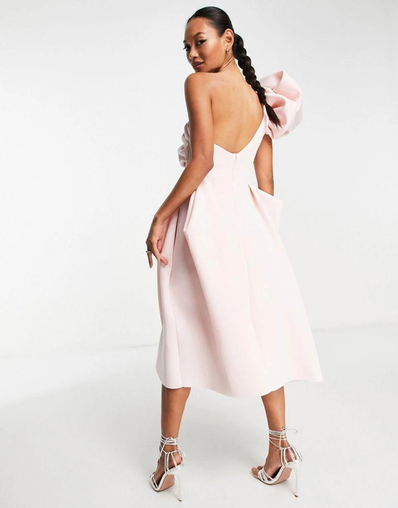 ASOS DESIGN ASOS DESIGN  one shoulder origami midi prom dress in blush 3