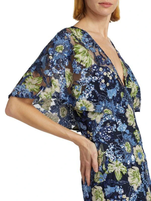 LELA ROSE Embroidered Tulle Column Dress 4