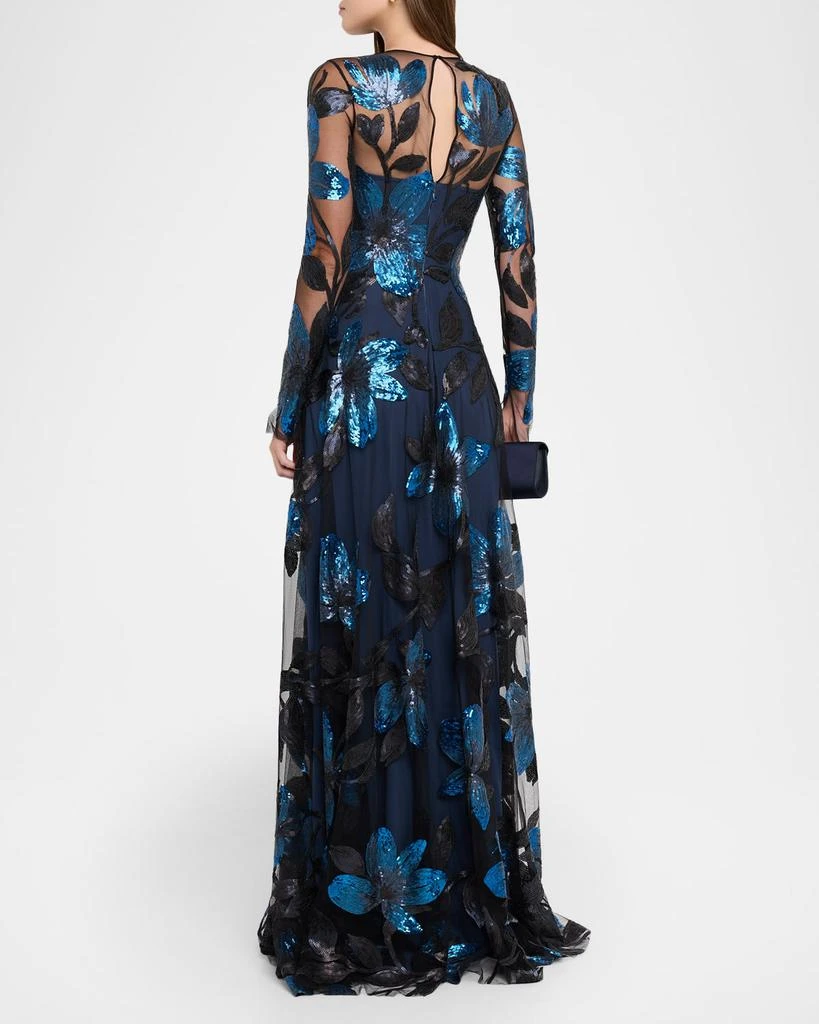 Naeem Khan Long-Sleeve Sequin Floral Embroidered Gown 3
