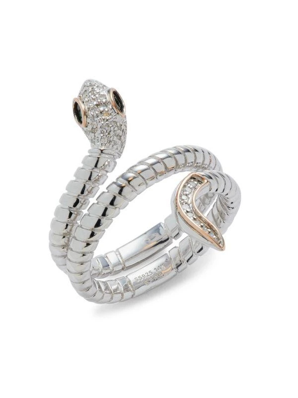 Effy 14K Rose Gold, Sterling Silver, Tsavorite & Diamond Snake Ring/Size 7 1