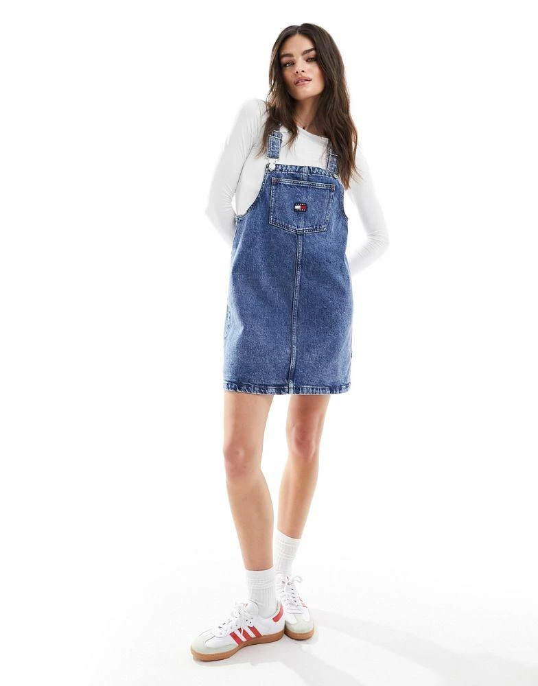 Tommy Jeans Tommy Jeans denim pinafore dress in mid wash 2