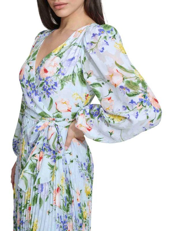 Kensie Floral Pleated Faux Wrap Midi Dress 4