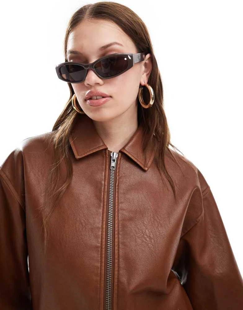 Miss Selfridge Miss Selfridge washed faux leather oversized bomber jacket in chestnut 3