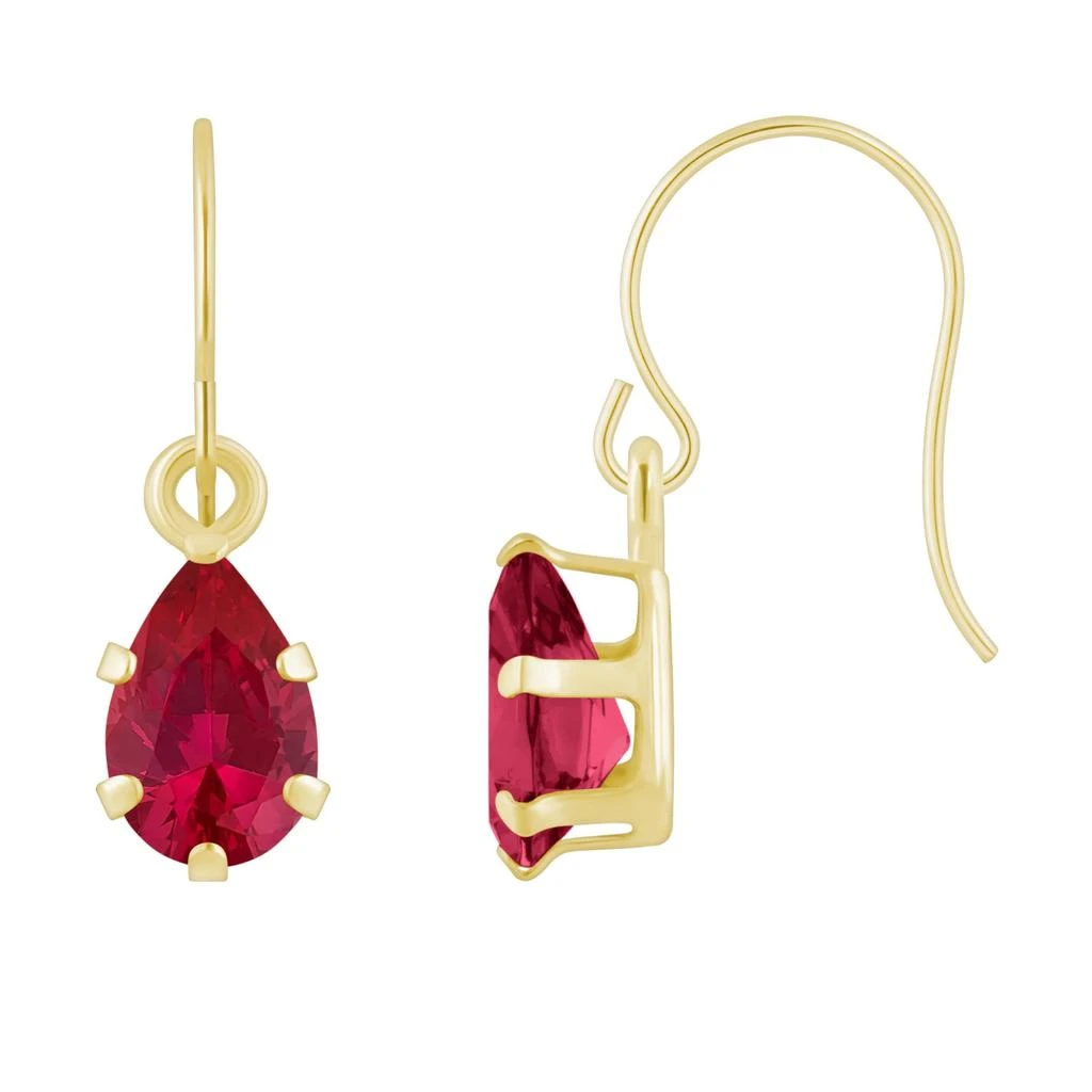 Glistening Jewels 10K Gold 6x4mm Pear Shape Created Ruby Drop Earrings