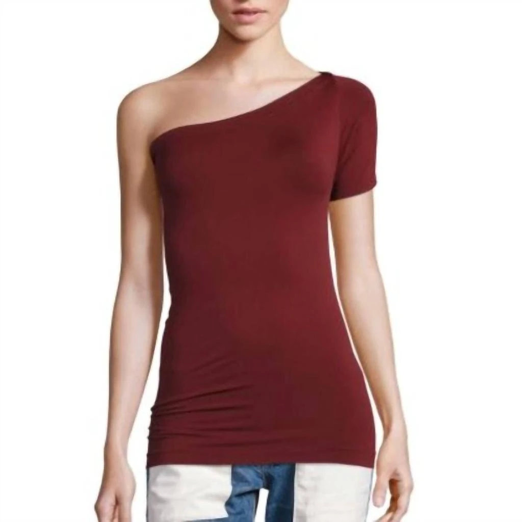 Helmut Lang One Shoulder Tee In Burgundy 1