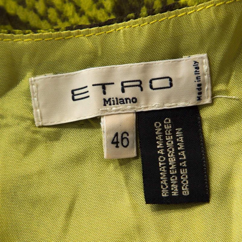 ETRO Etro Lime Green Snakeskin Print Silk Embellished Sleeveless Top L 5