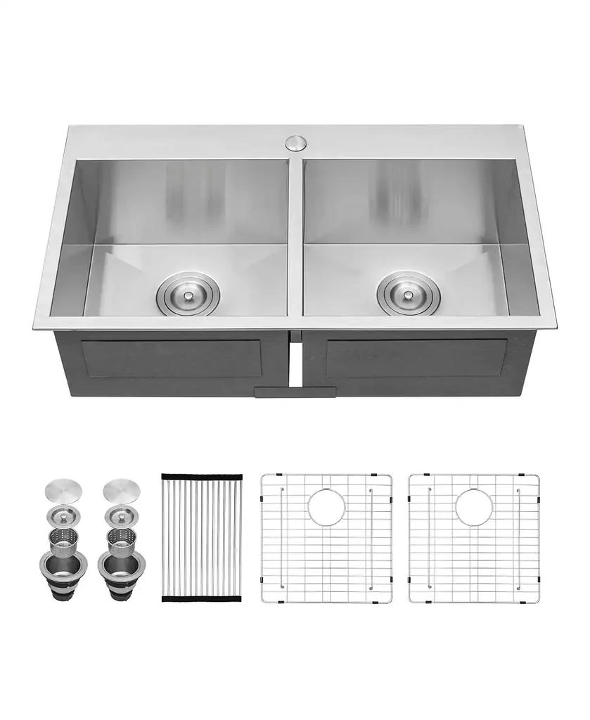 Flynama huluwat Double Bowl Kitchen Sink Drop In Stainless Steel 18 Gauge 50 and 50