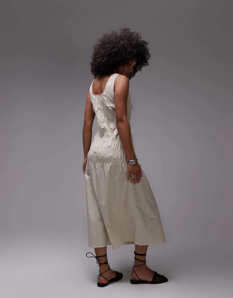 ARKET ARKET cotton rich midi dress with smocked bodice and drop waist in beige 3