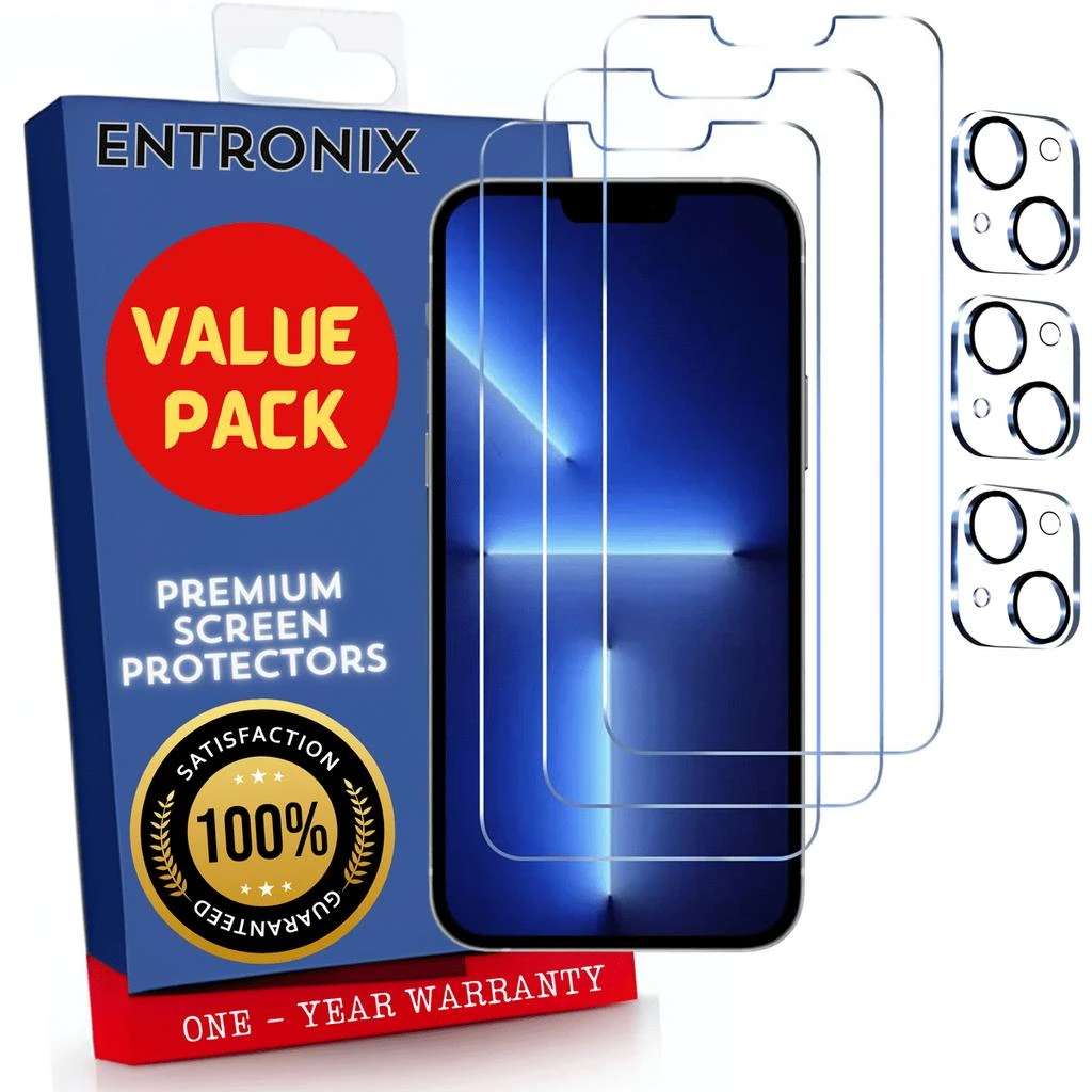 ENTRONIX Entronix Clear Screen Protector & Camera Lens Protector Compatible with iPhone 13 Mini - 6-Piece Combo