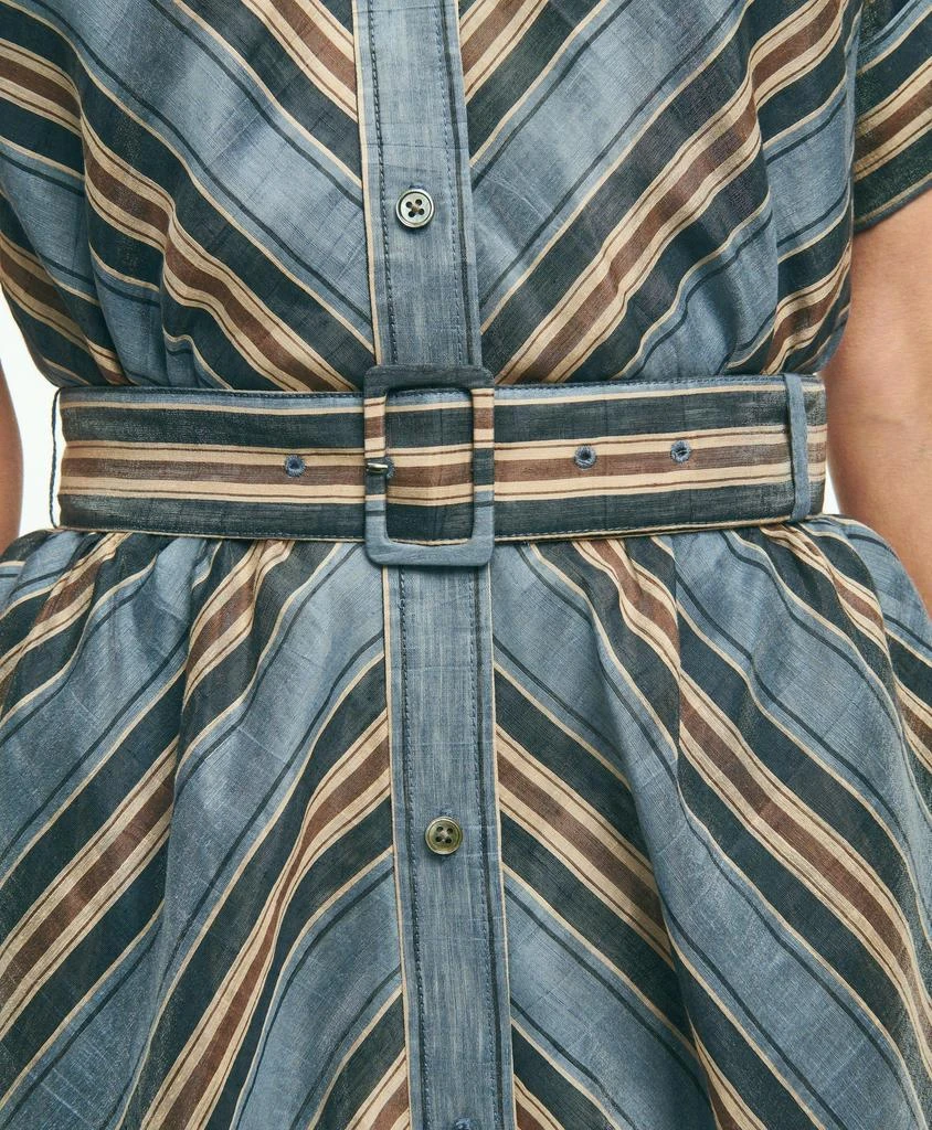 Brooks Brothers Nipped-Waist Chevron Shirt Dress In Linen Blend 5