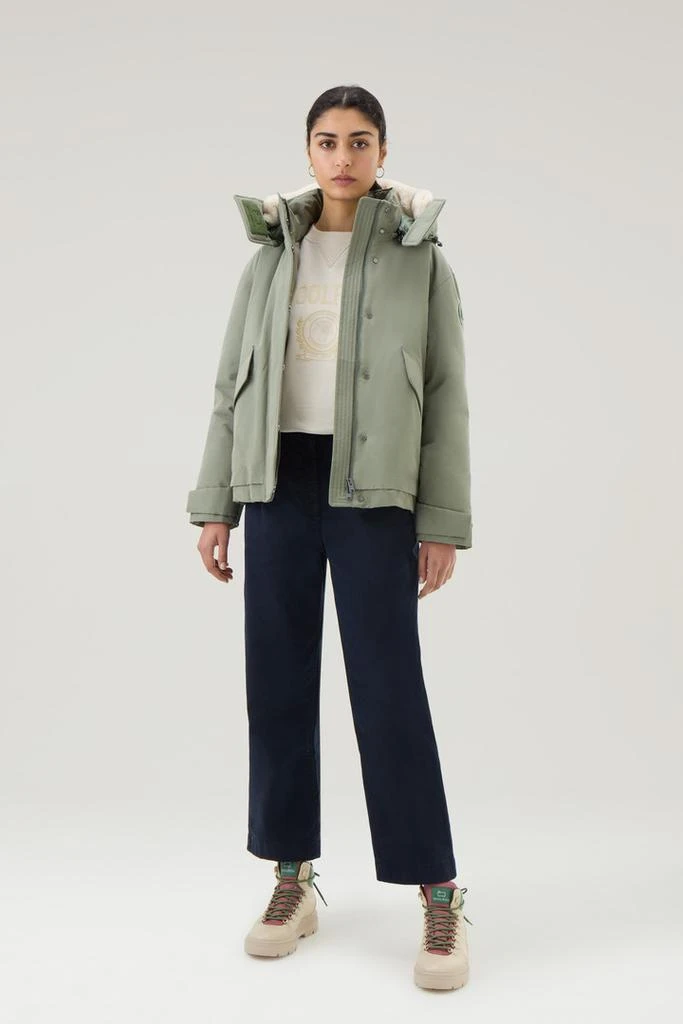 Woolrich Parka in Brushed Ramar Cloth with Detachable Hood - Women - Green 2