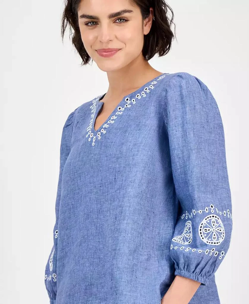 Charter Club Women's Embroidered Woven 100% Linen Eyelet Top, Exclusively at Macy's 3