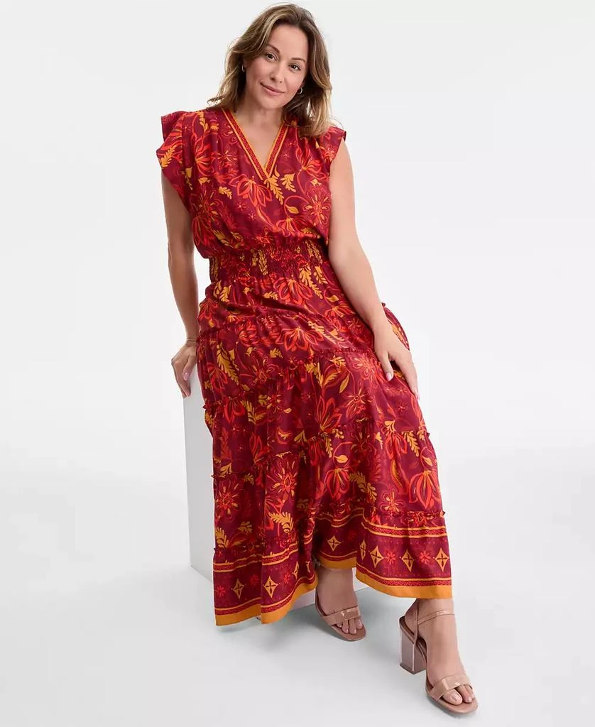 Vince Camuto Plus Size Printed Smocked-Waist Flutter-Sleeve Maxi Dress 2